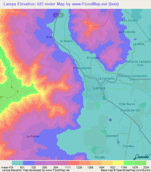 Lampa,Chile Elevation Map