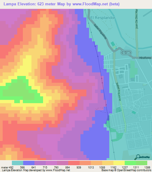 Lampa,Chile Elevation Map