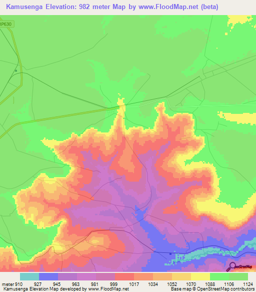 Kamusenga,Congo (Kinshasa) Elevation Map