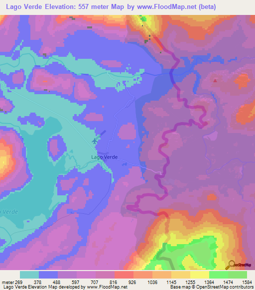 Lago Verde,Chile Elevation Map