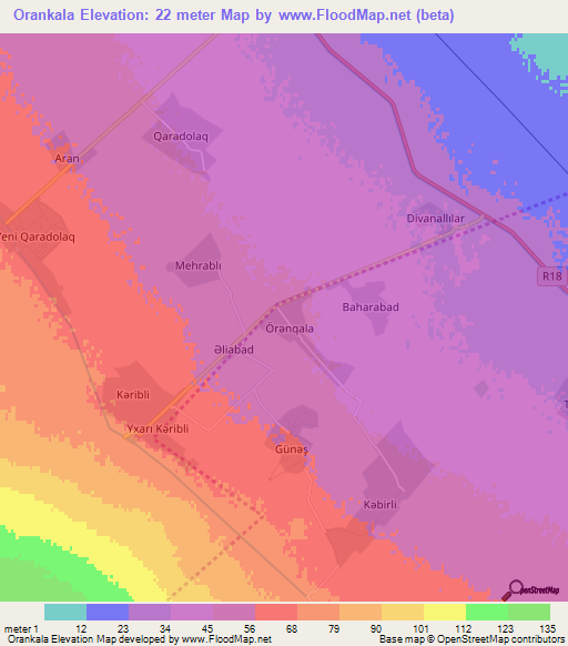 Orankala,Azerbaijan Elevation Map