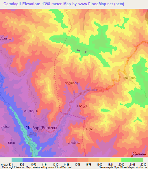 Qaradagli,Azerbaijan Elevation Map