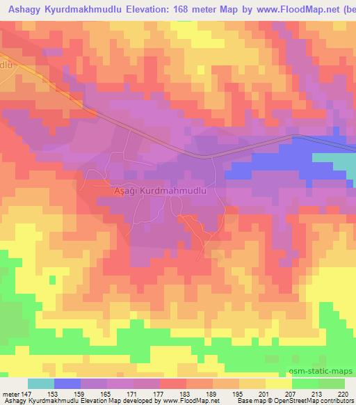 Ashagy Kyurdmakhmudlu,Azerbaijan Elevation Map