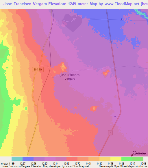 Jose Francisco Vergara,Chile Elevation Map