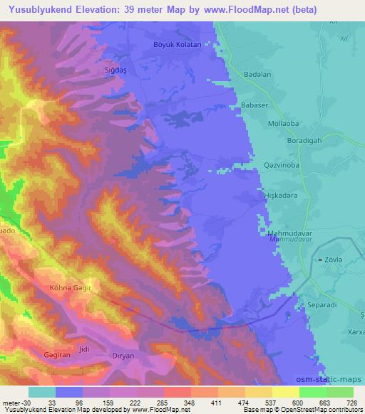 Yusublyukend,Azerbaijan Elevation Map