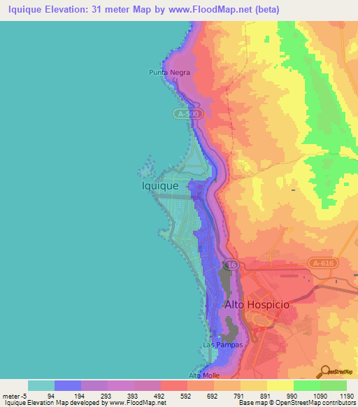 Iquique,Chile Elevation Map