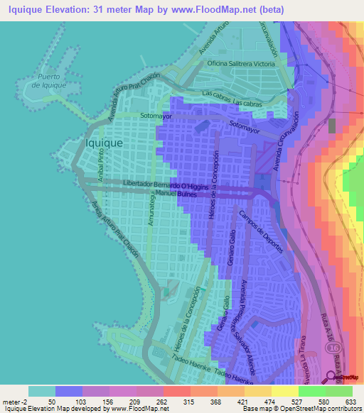 Iquique,Chile Elevation Map