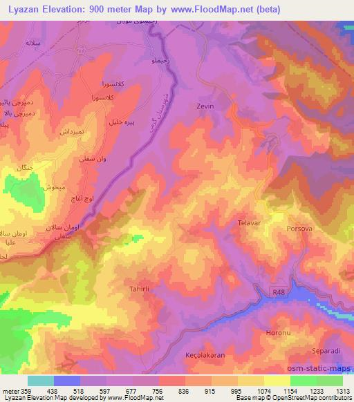 Lyazan,Azerbaijan Elevation Map