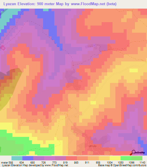 Lyazan,Azerbaijan Elevation Map