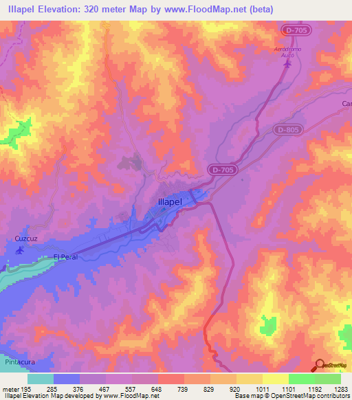 Illapel,Chile Elevation Map