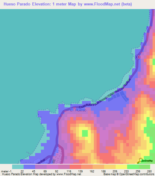 Hueso Parado,Chile Elevation Map