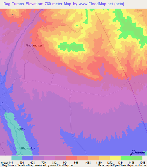 Dag Tumas,Azerbaijan Elevation Map