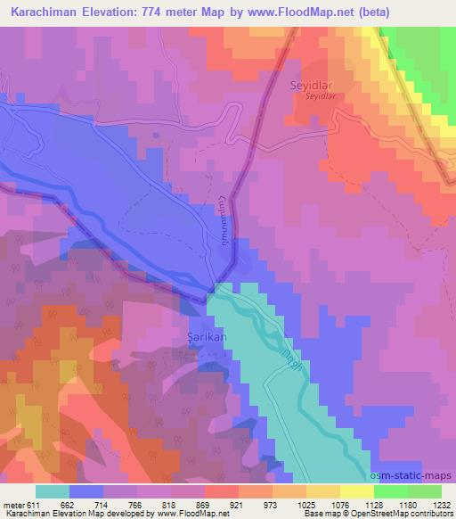 Karachiman,Azerbaijan Elevation Map