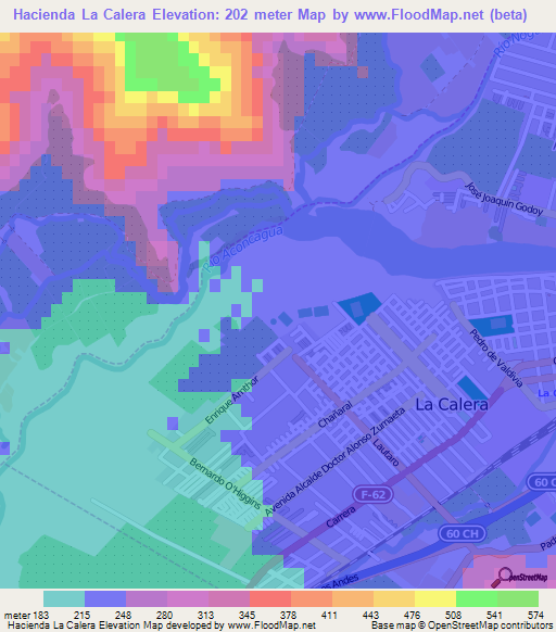 Hacienda La Calera,Chile Elevation Map
