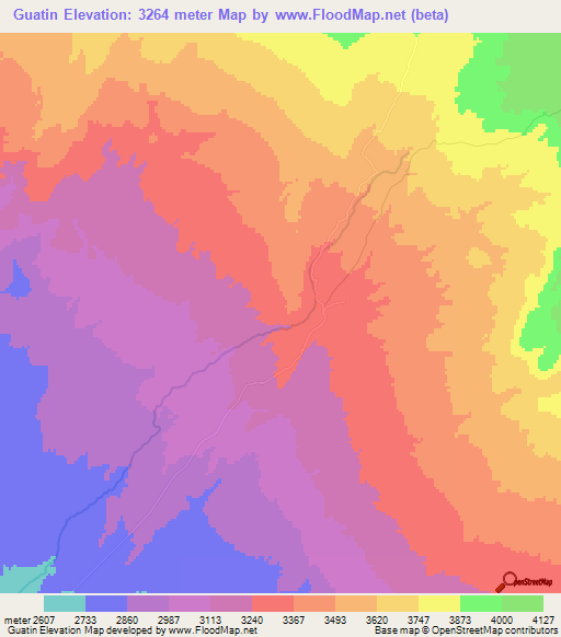 Guatin,Chile Elevation Map