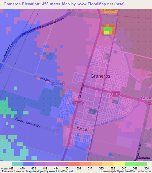 Graneros,Chile Elevation Map