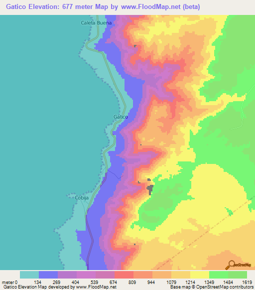 Gatico,Chile Elevation Map