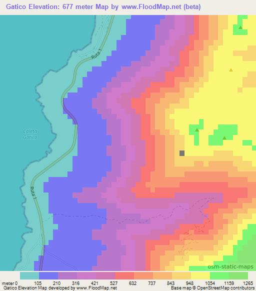 Gatico,Chile Elevation Map