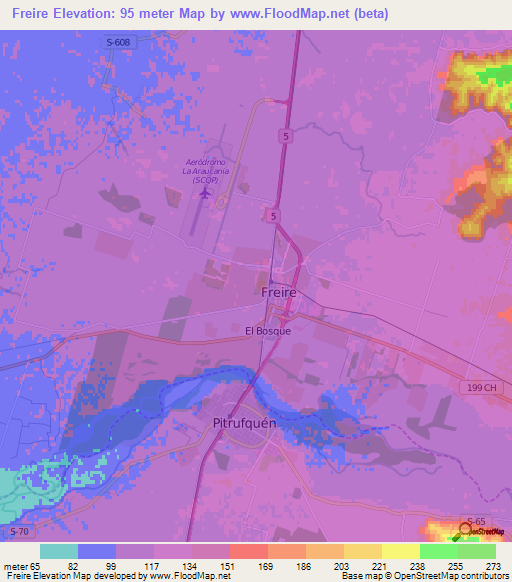 Freire,Chile Elevation Map