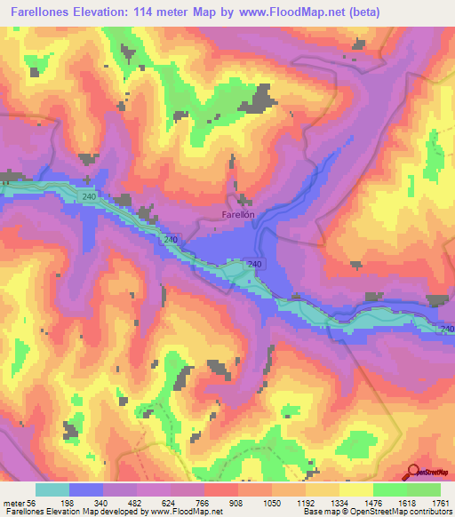 Farellones,Chile Elevation Map
