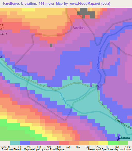 Farellones,Chile Elevation Map