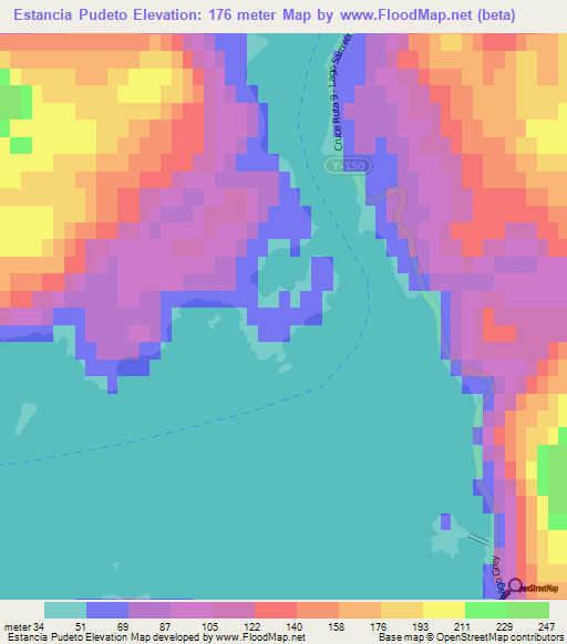 Estancia Pudeto,Chile Elevation Map
