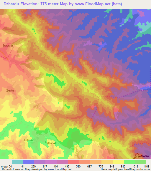 Dzhardu,Azerbaijan Elevation Map