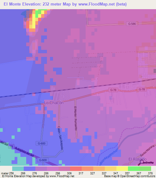 El Monte,Chile Elevation Map
