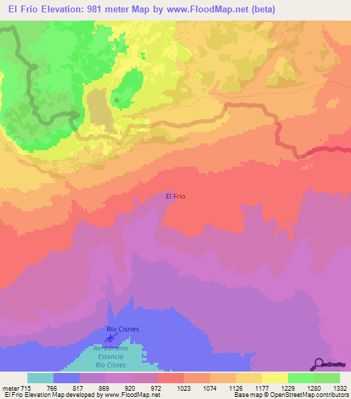 El Frio,Chile Elevation Map