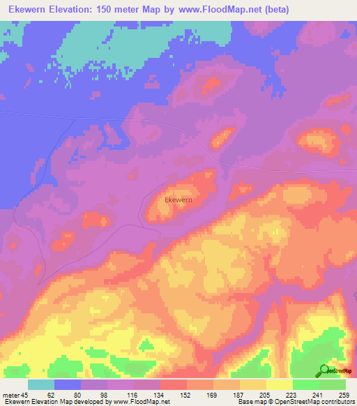 Ekewern,Chile Elevation Map