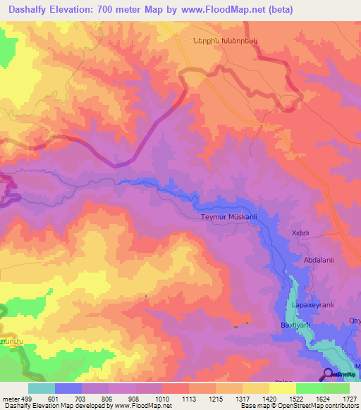 Dashalfy,Azerbaijan Elevation Map