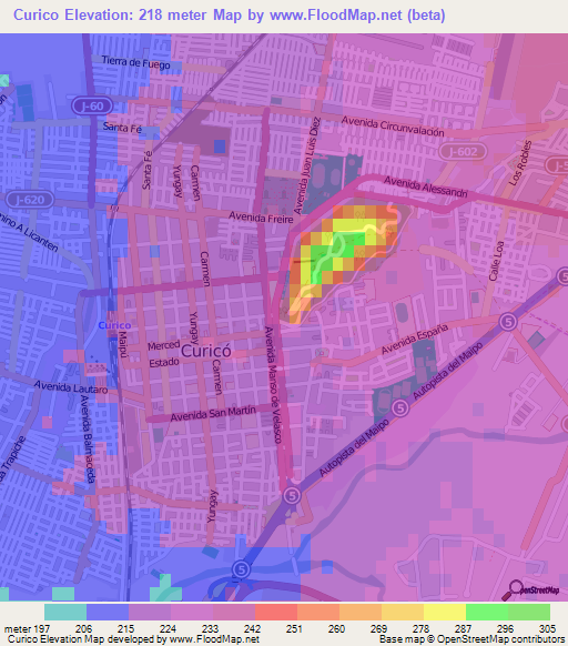 Curico,Chile Elevation Map