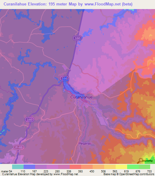 Curanilahue,Chile Elevation Map