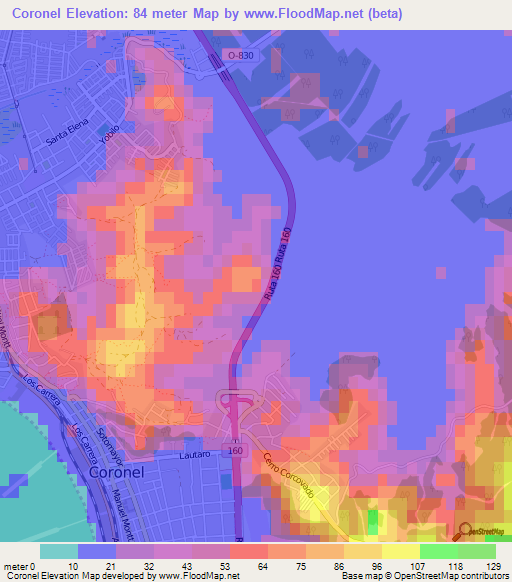 Coronel,Chile Elevation Map