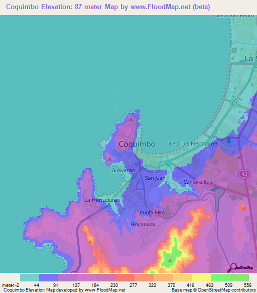 Coquimbo,Chile Elevation Map