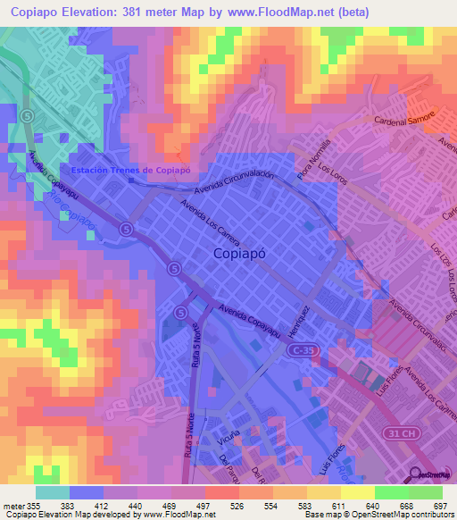 Copiapo,Chile Elevation Map