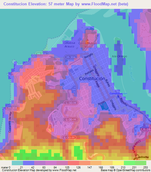 Constitucion,Chile Elevation Map