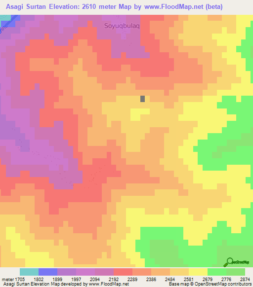 Asagi Surtan,Azerbaijan Elevation Map