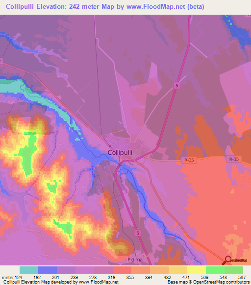 Collipulli,Chile Elevation Map