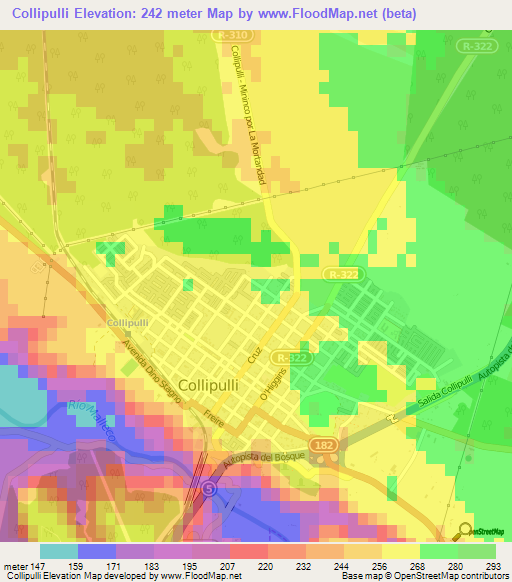 Collipulli,Chile Elevation Map