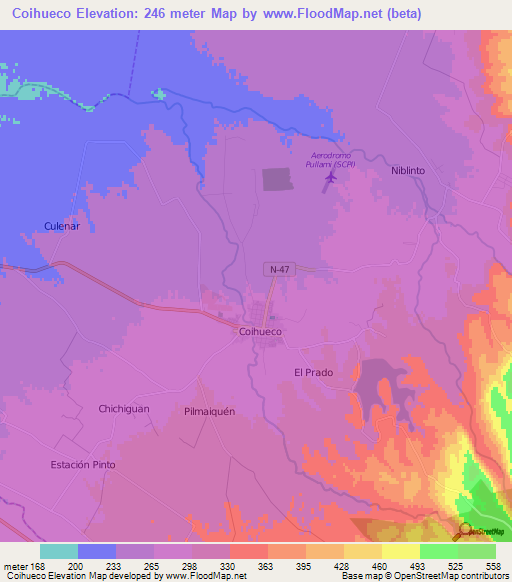 Coihueco,Chile Elevation Map