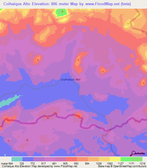 Coihaique Alto,Chile Elevation Map