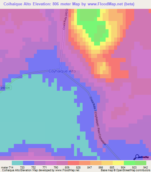 Coihaique Alto,Chile Elevation Map