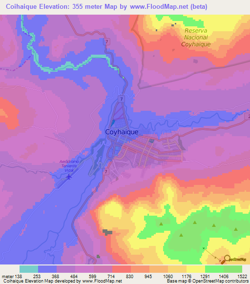 Coihaique,Chile Elevation Map