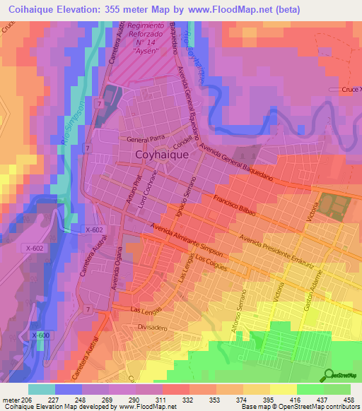 Coihaique,Chile Elevation Map