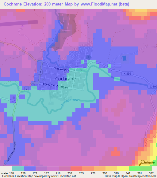 Cochrane,Chile Elevation Map