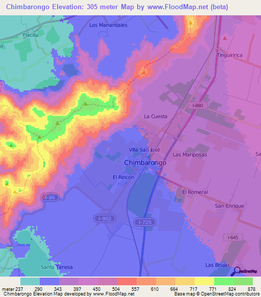 Chimbarongo,Chile Elevation Map