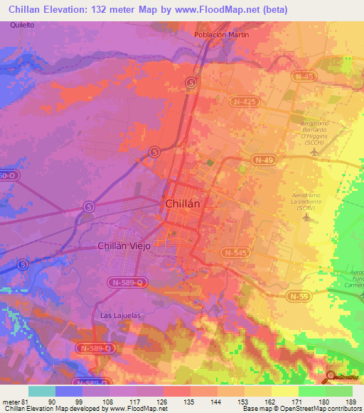 Chillan,Chile Elevation Map