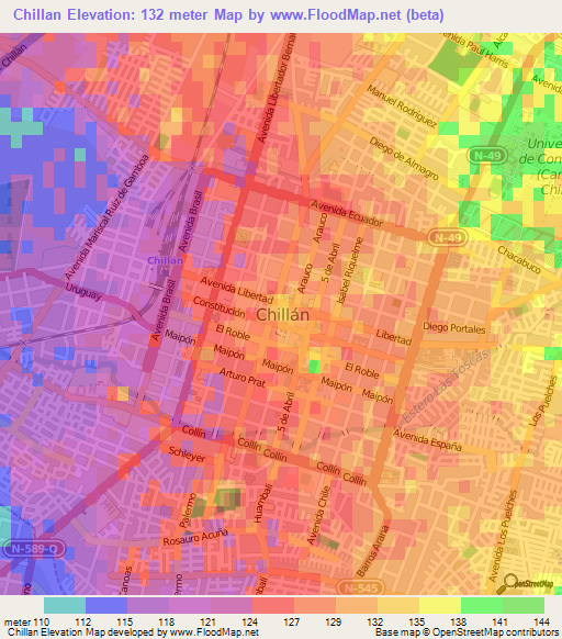 Chillan,Chile Elevation Map