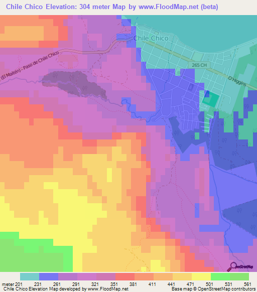 Chile Chico,Chile Elevation Map